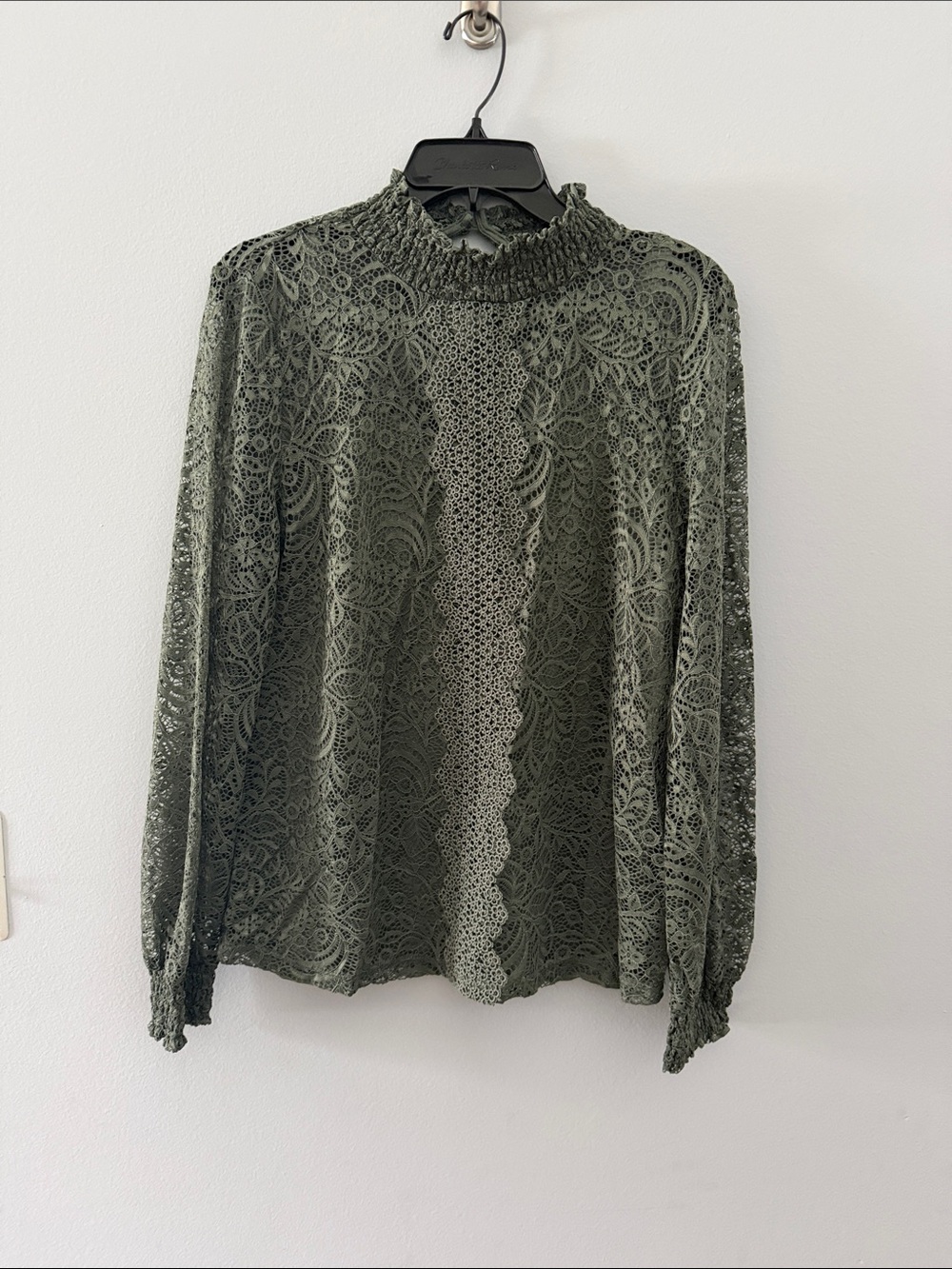 Cable & Gauge Olive Lace Mock-Neck Blouse